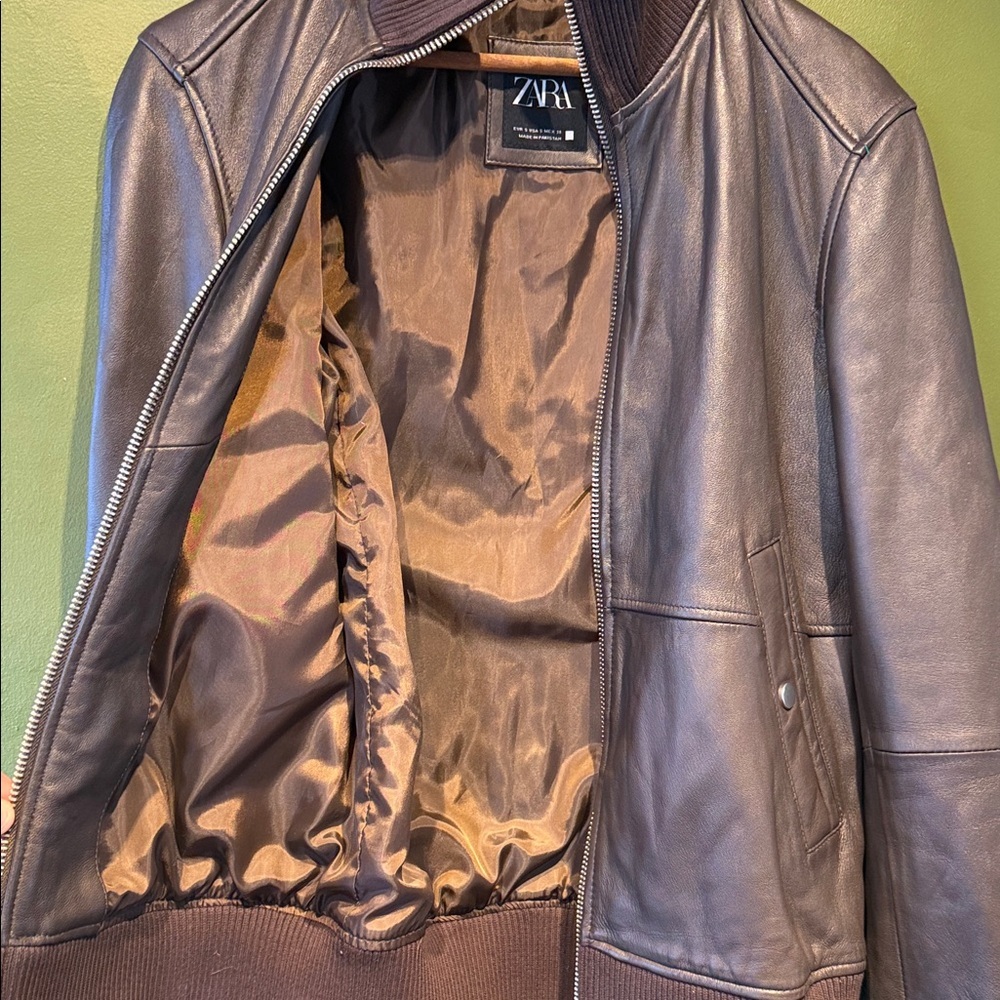 Zara Men's Brown Lambskin Leather Jacket - Picture 6 of 10